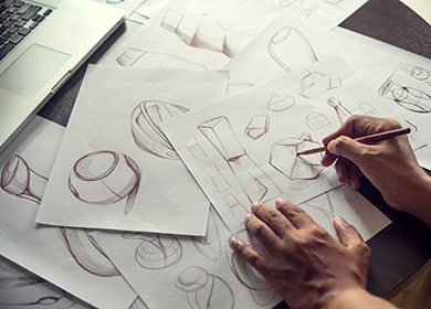Hand drawn sketches of a product design